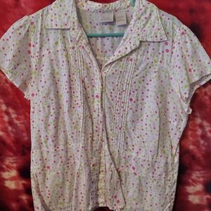 White Polka Dot Button-Up Blouse